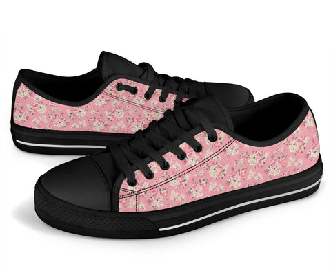 Low Top Canvas Sneakers - Sweet Pink Flowers #103 | 