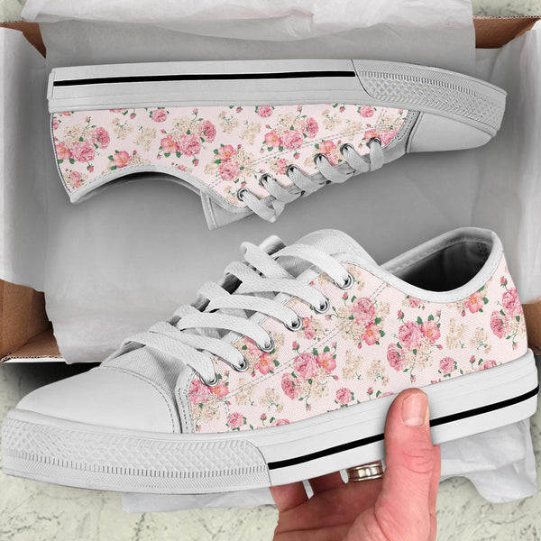 Low Top Canvas Sneakers - Sweet Pink Flowers #105 | 