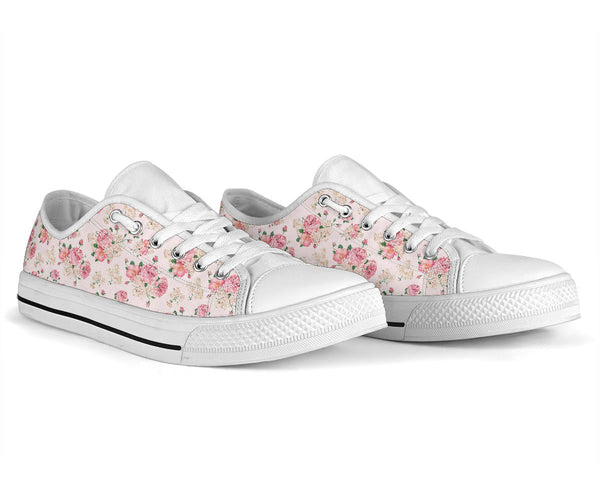 Low Top Canvas Sneakers - Sweet Pink Flowers #105 | 