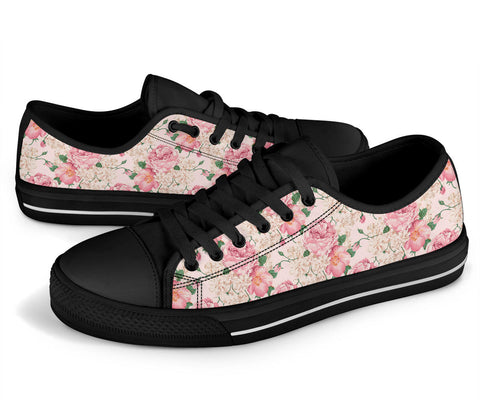 Low Top Canvas Sneakers - Sweet Pink Flowers #106 | 