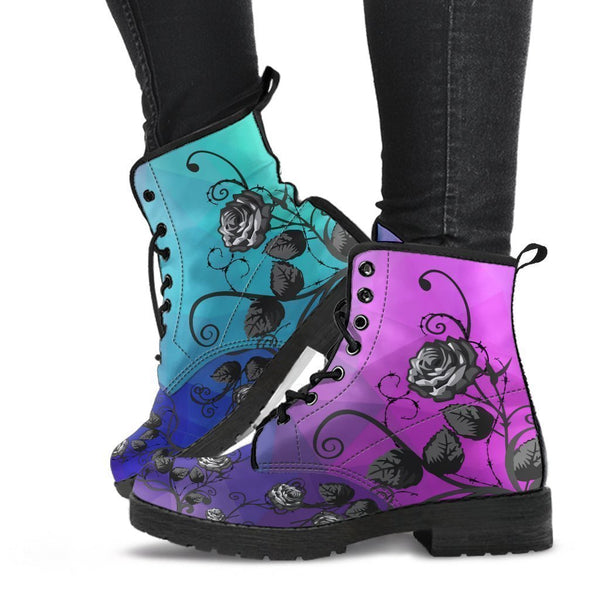 Multicolor Combat Boots - Black Roses | Boho Shoes Handmade 
