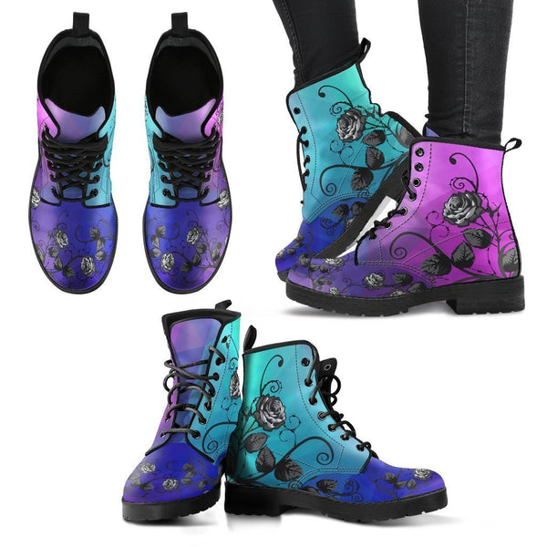Multicolor Combat Boots - Black Roses | Boho Shoes Handmade 