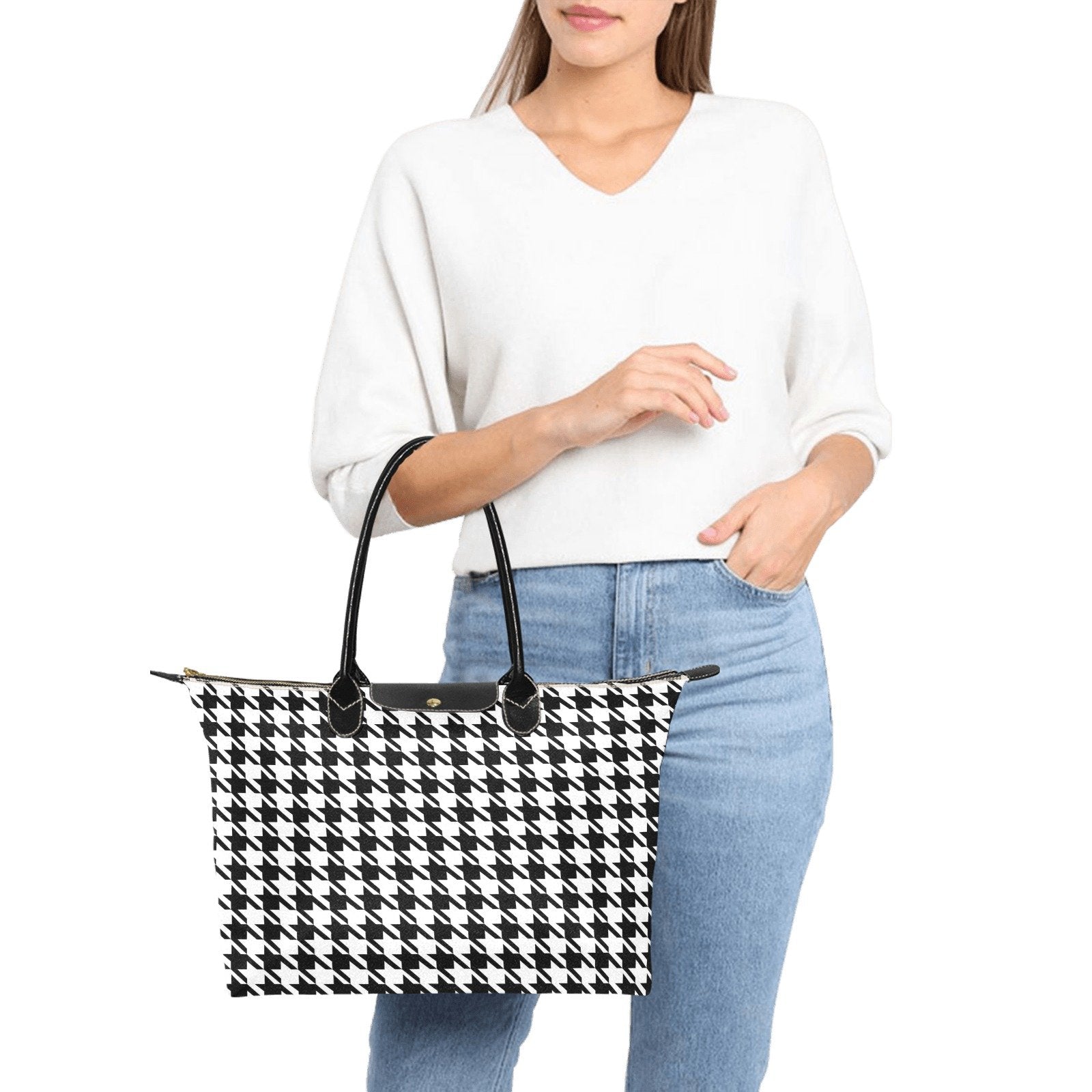 Nylon Tote-Classic Black and White Houndstooth | ACES 