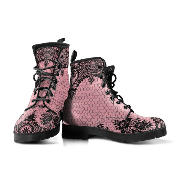 Pink Combat Boots - Gothic Lace Print 109 | Custom Shoes