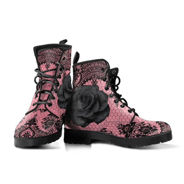 Pink Combat Boots-Gothic Lace Print 109 Roses | ACES 