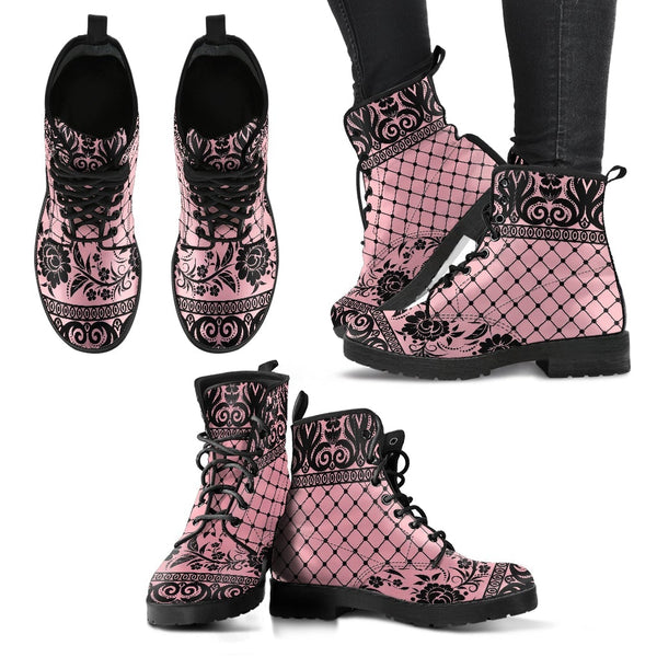 Pink Combat Boots-Gothic Lace Print 110 | ACES INFINITY