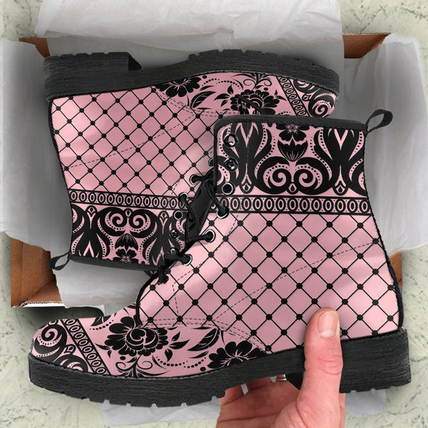 Pink Combat Boots-Gothic Lace Print 110 | ACES INFINITY