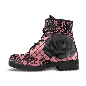 Pink Combat Boots-Gothic Lace Print 110 Roses | ACES 