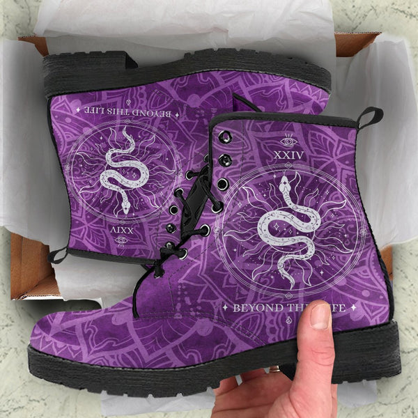 Purple Combat Boots - Snake Boots | Purple Boots for Women