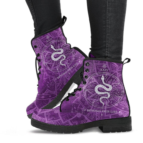 Purple Combat Boots - Snake Boots | Purple Boots for Women