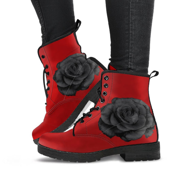 Red Combat Boots-Roses | ACES INFINITY