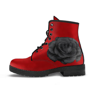 Red Combat Boots-Roses | ACES INFINITY