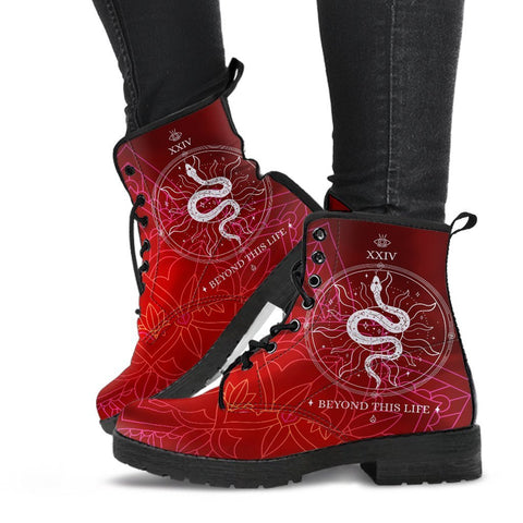 Red Combat Boots - Snake Boots | Vegan Leather Lace Up Boots