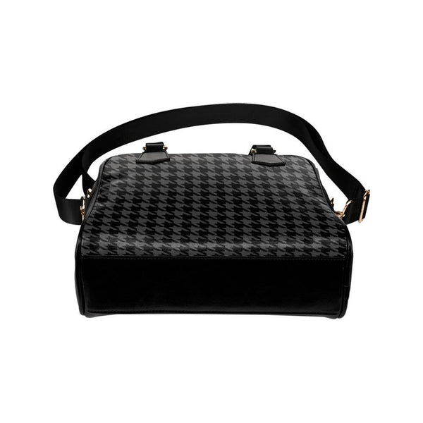Shoulder Handbag-Classic Black Houndstooth Vegan Leather 