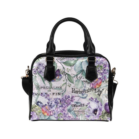Shoulder Handbag-Vintage Purple Flowers Vegan Leather 
